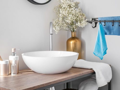 Fürdőszobai akasztó, fekete, törölközőkhöz és kiegészítőkhöz, 40 cm, fúrás nélkül, 4 akasztóval