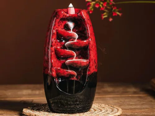 Illatosított kerámia kandalló vízesés füstölő aromaterápia piros + 10 kanóc