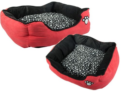 Plüss kutyafekhely kivehtő párnával puha kényelmes, piros