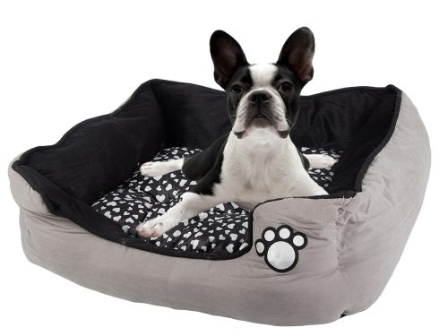 Plüss kutyafekhely kivehtő párnával puha kényelmes, szürke