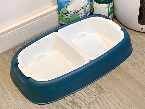 Dupla tál kutyának macskának kivehető műanyagból kék