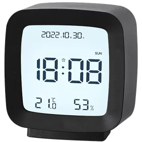   Ébresztőóra dátummal és hőmérséklettel szundi funkcióval lcd nedvességmérő fekete