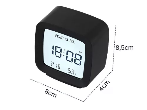Ébresztőóra dátummal és hőmérséklettel szundi funkcióval lcd nedvességmérő fekete