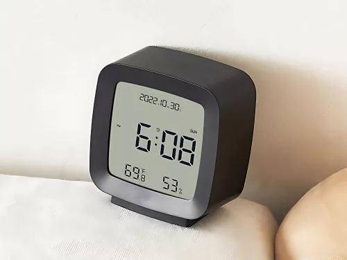 Ébresztőóra dátummal és hőmérséklettel szundi funkcióval lcd nedvességmérő fekete
