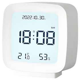   Ébresztőóra dátummal és hőmérséklettel szundi funkcióval lcd nedvességmérő fehér