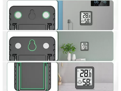 Digitális hőmérő mini időjárás állomás szobahidrométer elem mágneses fekete