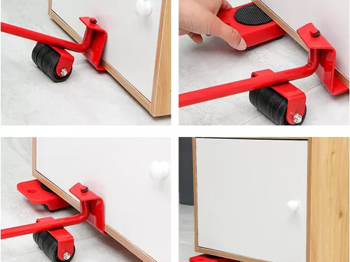 Bútorlift, mobil bútoremelő készlet 4 db görgővel, 150 kg teherbírás, piros