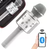 Vezeték nélküli mikrofon bluetooth karaoke hangszóró kerek tokkal különböző módok ezüst