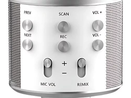 Vezeték nélküli mikrofon bluetooth karaoke hangszóró kerek tokkal különböző módok ezüst