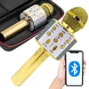 Vezeték nélküli mikrofon bluetooth karaoke hangszóró kerek tokkal különböző módok arany