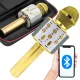 Vezeték nélküli mikrofon bluetooth karaoke hangszóró kerek tokkal különböző módok arany