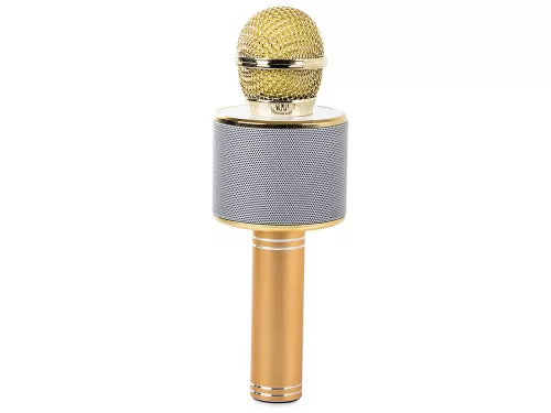 Vezeték nélküli mikrofon bluetooth karaoke hangszóró kerek tokkal különböző módok arany