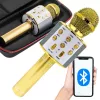 Vezeték nélküli mikrofon bluetooth karaoke hangszóró kerek tokkal különböző módok arany