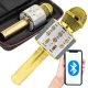 Vezeték nélküli mikrofon bluetooth karaoke hangszóró kerek tokkal különböző módok arany