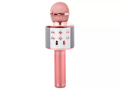 Vezeték nélküli mikrofon bluetooth karaoke hangszóró kerek tokkal különböző módok rózsaszín