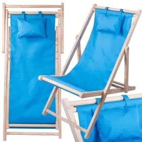   Fából készült napozóágy strandszékek összecsukható kerti párna strandszék kék