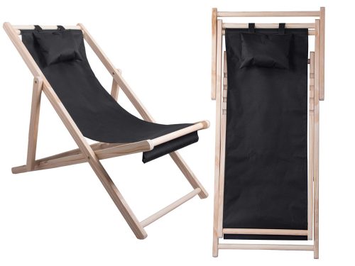 Fából készült napozóágy strandszékek összecsukható kerti párna strandszék fekete