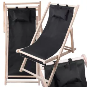   Fából készült napozóágy strandszékek összecsukható kerti párna strandszék fekete