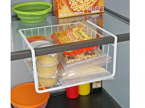 Függőkosár polc alá, fém kosár szervező konyhai kosár fehér
