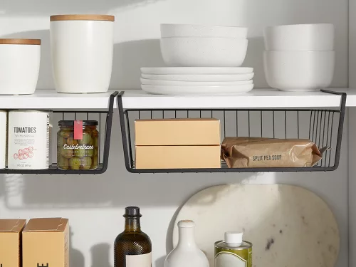 Függőkosár polc alá, fém kosár szervező konyhai kosár fekete