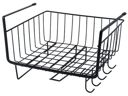 Fém kosár polc alá, 5 akasztós, törlőkendőtartó fekete