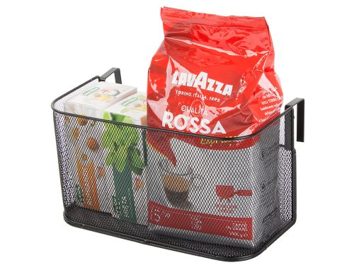 Kosár fém sínre szerelhető szervező függőkosár konyhai polc fekete