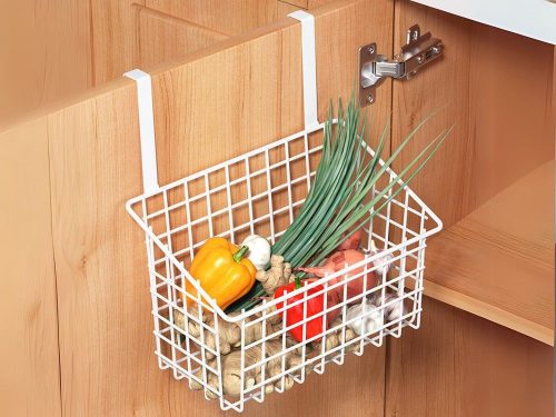 Kosár fém ajtóra akasztható szervező konyhai függőpolc fehér