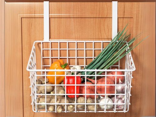 Kosár fém ajtóra akasztható szervező konyhai függőpolc fehér