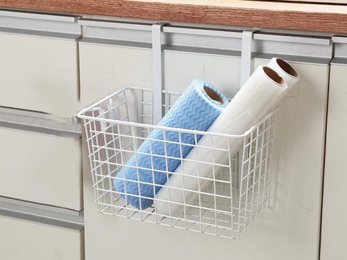 Kosár fém ajtóra akasztható szervező konyhai függőpolc fehér