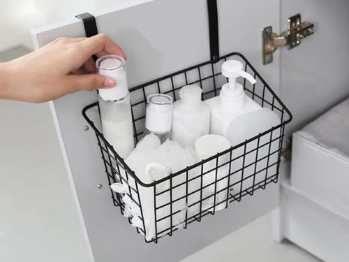 Kosár fém ajtóra akasztható szervező konyhai függőpolc fekete