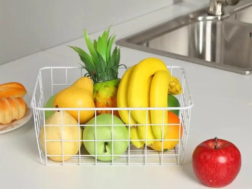 Loft fém drótkosár, loft fém szervező konyhába, gyümölcsöshöz, fehér, nagy