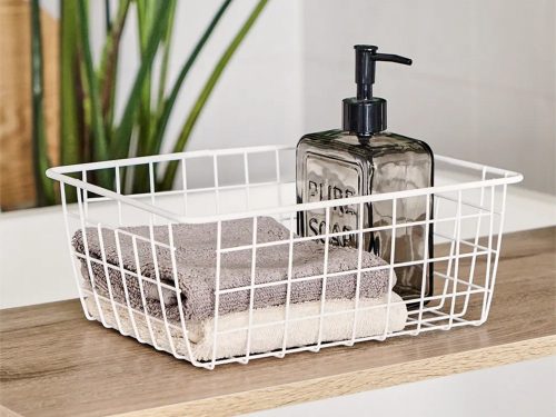 Loft fém drótkosár, loft fém szervező konyhába, gyümölcsöshöz, fehér, nagy