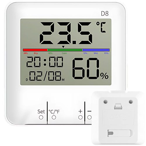 Hőmérő, időjárásállomás, beépített higrométer, óra, elemes LCD