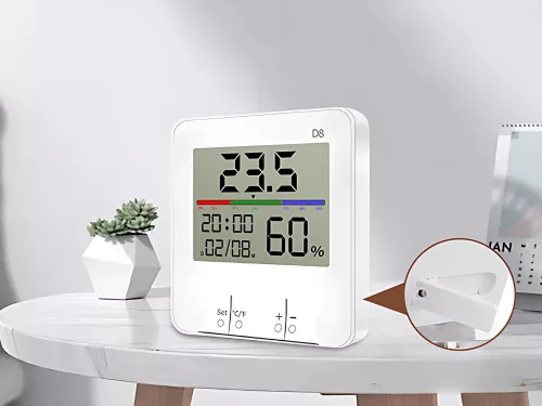 Hőmérő, időjárásállomás, beépített higrométer, óra, elemes LCD