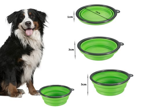 Szilikon tál kutyáknak összecsukható turisztikai carabinieri 400ml zöld