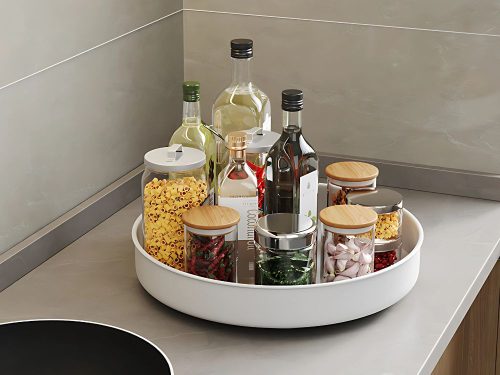 Forgatható tálcás szervező univerzális tálca 25cm konyha fürdőszoba fűszerek fehér