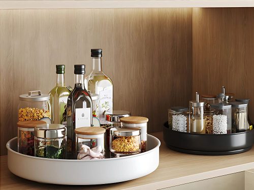 Forgatható tálcás szervező univerzális tálca 25cm konyha fürdőszoba fűszerek fehér