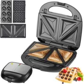  3 az 1-ben melegszendvicssütő, gofrisütő, fánksütő, cserélhető lemezek, 850 w, tapadásmentes