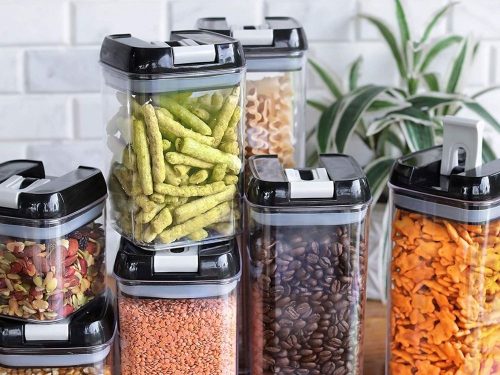 Konyhai élelmiszer-tároló edények tésztához, zárható edény, 4 darabos szett