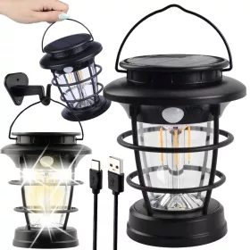   Napelemes kemping lámpa led kerti lámpa usb szürkület mozgásérzékelő függeszthető
