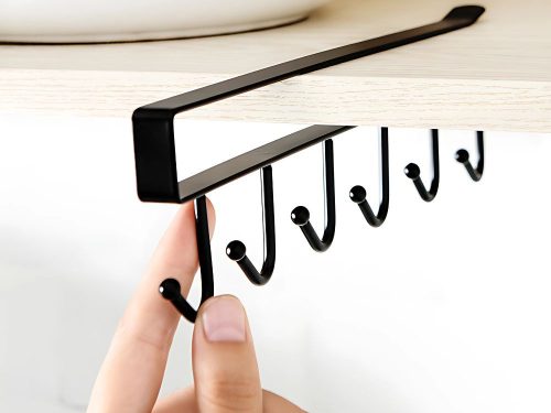 Konyhai akasztós állvány fekete fém 6 horgok edényekhez horgok