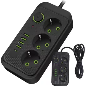3 aljzatos tápcsatlakozó 3 aljzat 230v 2m 4x usb 1x ucb-c