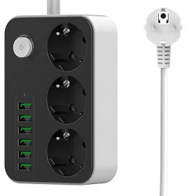 3-spot 250v 2m 6x usb teljesítő tápcsatlakozó dugó
