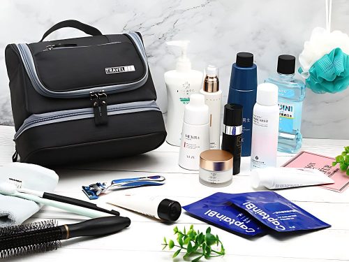 Utazási kozmetikai táska ogranizer horoggal nagy unisex vízálló fekete