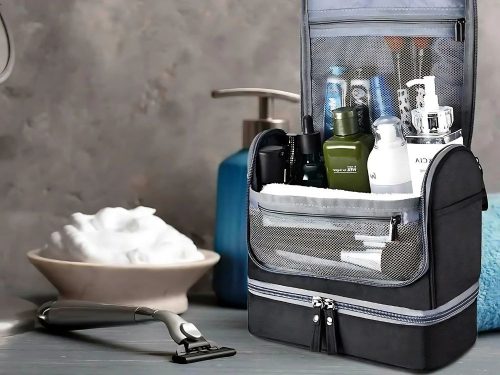 Utazási kozmetikai táska ogranizer horoggal nagy unisex vízálló fekete