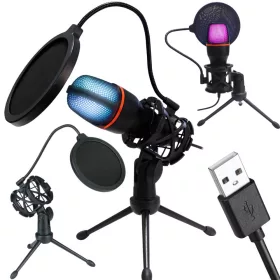   Stúdió mikrofon usb rgb állvány számítógépes stream játékhoz kardioid