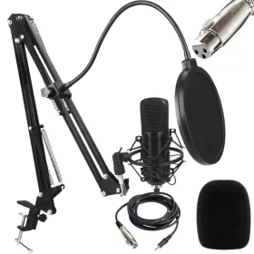   Stúdió mikrofon XLR kapacitív szett állványhoz pop-filter kardioid
