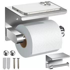 WC-papírtartó rozsdamentes acélból, telefonpolccal