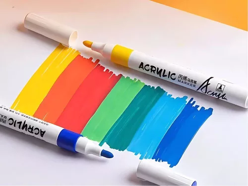 12 buc markere acrilice colorate pentru sticlă, plastic, metal, lemn + cutie