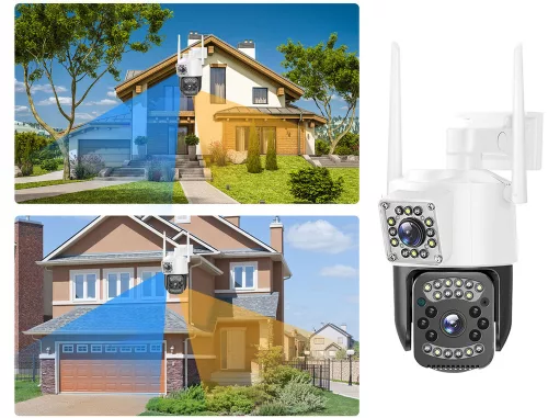 Két objektívvel ellátott kamera, Wi-Fi és 4G, kültéri, forgatható, mozgásérzékelő, IP fehér